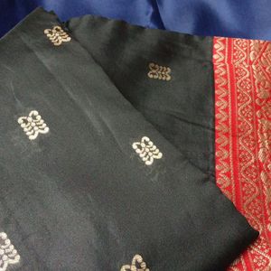 Black Sari With Red And Golden Embroidery Border