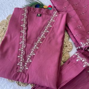 New Women Cotton Silk Kurta Pant Dupatta Set