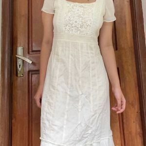 White Pinteresty Dress With Pearl Details