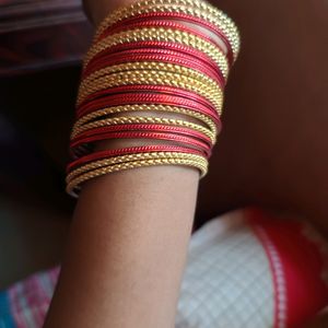 Red And Gold Matte Finishing Metal Bangles