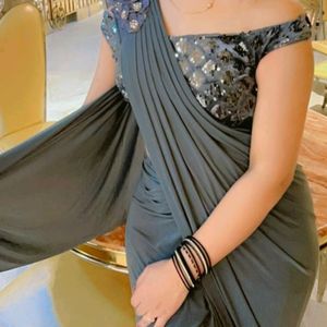 Grey Party Wear Saree With Blouse 34 Bust