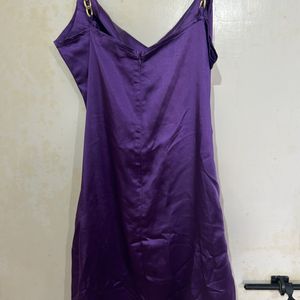 Purple Silk Dress With Gold Chain Sleeves