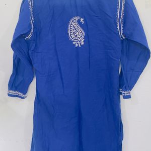 Elegant Blue Kurti With White Paislay Embroidery