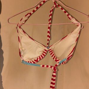 Hobie Red White Striped Halter Bikini Top