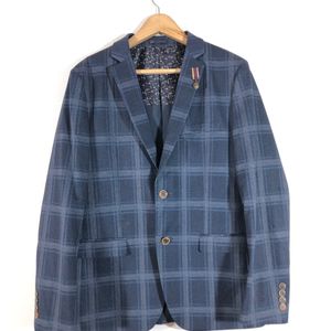 Navy Blue Checked Blazer (Men’s)