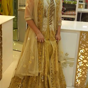 Fully Embroidered Golden Gown With Heavy Can Can