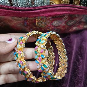 Pack Of 2 Multicolored Stone Metal Bangles