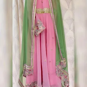 BABY PINK GOWN WITH PISTA GREEN DUPATTA