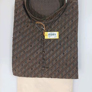 Jamewar Silk Kurta Chudidar Set (Brown)