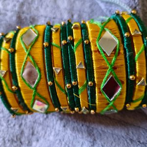 Handmade Silk Thread And Mirror Work Bangle Set