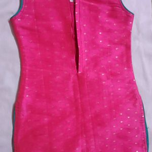 Pink Silk Kurta With Border Work For Girls