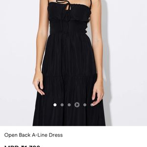 black open back A line flared dress