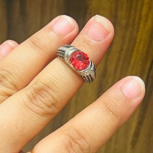 Red Stone Oxidised Silver Ring