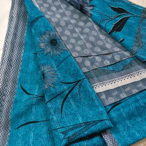 Shining Type - Beautiful Blue - Grey Combo Saree