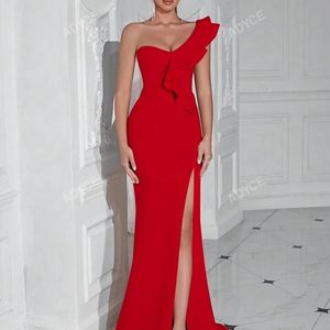 Red Asymmetrical Gown -Shein