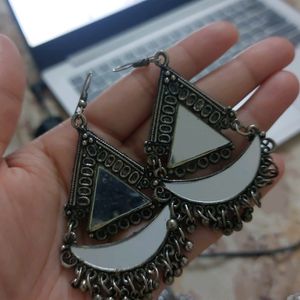 Women Mirror-Adorned Silver Earrings