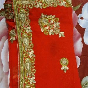 Saree With Kundan And Embroidery Stones