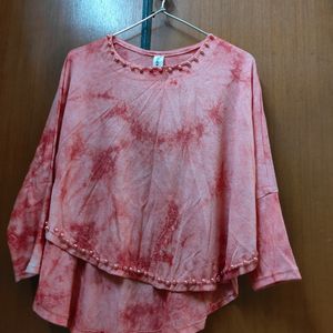 Cute Tie-dyed Peach Coloured Poncho Style Top