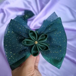 Handmade Cute Bow Hair Clips Dark Green