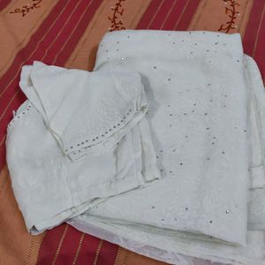 Self Printed White Saree With Blouse