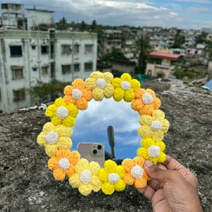 Crochet Puff Flower Mirror