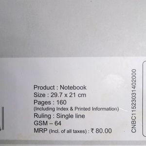 Camlin Premio 64 GSM Unruled 160 pages Notebook