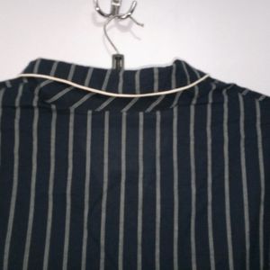 Nightwear Shirt. Navy Blue With White Stripes.