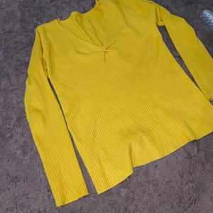 Yellow Winter Top With V Neck