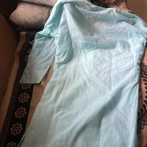 Sea Blue Kurti White Embriodry