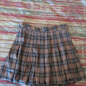 Brown Checkered Kpop Pleat Mini Tennis Skirt