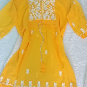 Mustard Chikankari Kurti