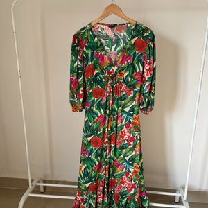 Tropical Print Cutout  A Line Maxi Dress 🌴