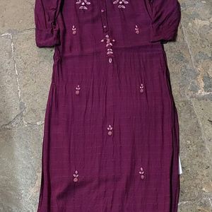 Purple Hand Embroidered Kurti