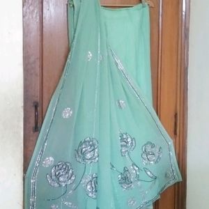 pasta green💚 fancy ready to wear saree & blouse