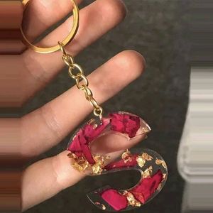 Resin Keychain With Rose Petals And Gold Flakes ✨️