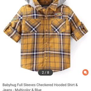 Babyhug Checks Shirt Hooded With Pant Set