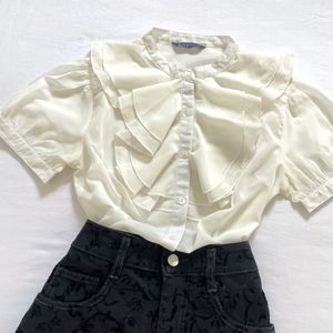 Mast & Harbour Victorian Collar Korean Shirt Top