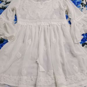 White Flared Chikankari Short Kurti