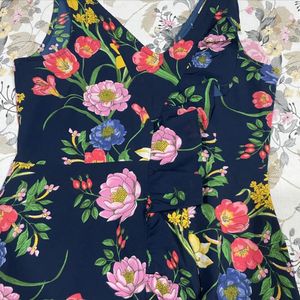 Code High Low Navy Blue Flower Print Dress