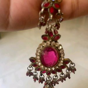 Beautiful Magenta / Pink Stone Studded Earrings