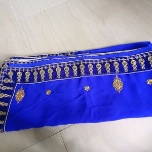 Blue Saree With velvet Golden Border 💙