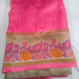 Pink Bhagalpuri Silk Saree Without Blouse Piece