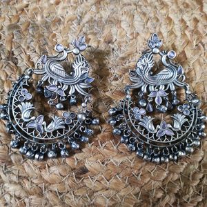 Silver Replica Statement Peacock Earrings