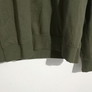 Collar Zip Drop Shoulder  Olive Sweatshirt