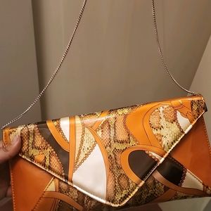 Orange Snake Print Clutch/Sling