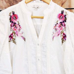 Off White Embroidery Work Shirt Size-40