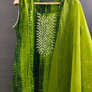 New Unused Shibori MirrorWork Organza Dupatta Suit