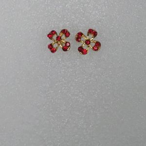 Red Flower Stone Stud