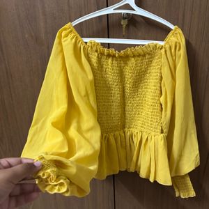 Yellow Stretchable Classy Crop Top