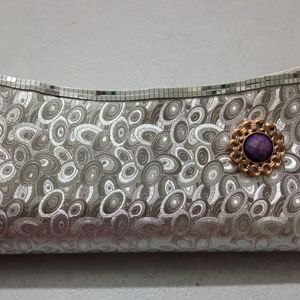 Silver Shine Clutch For Party